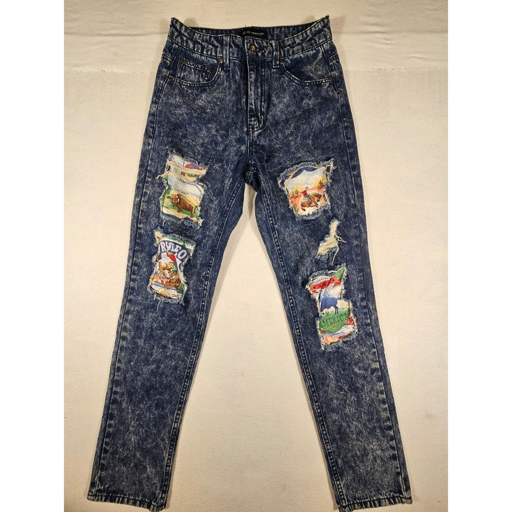 JC JQ Premium Jeans Acid Wash Rodeo Graphic Distressed Slim High Rise WP2102 S